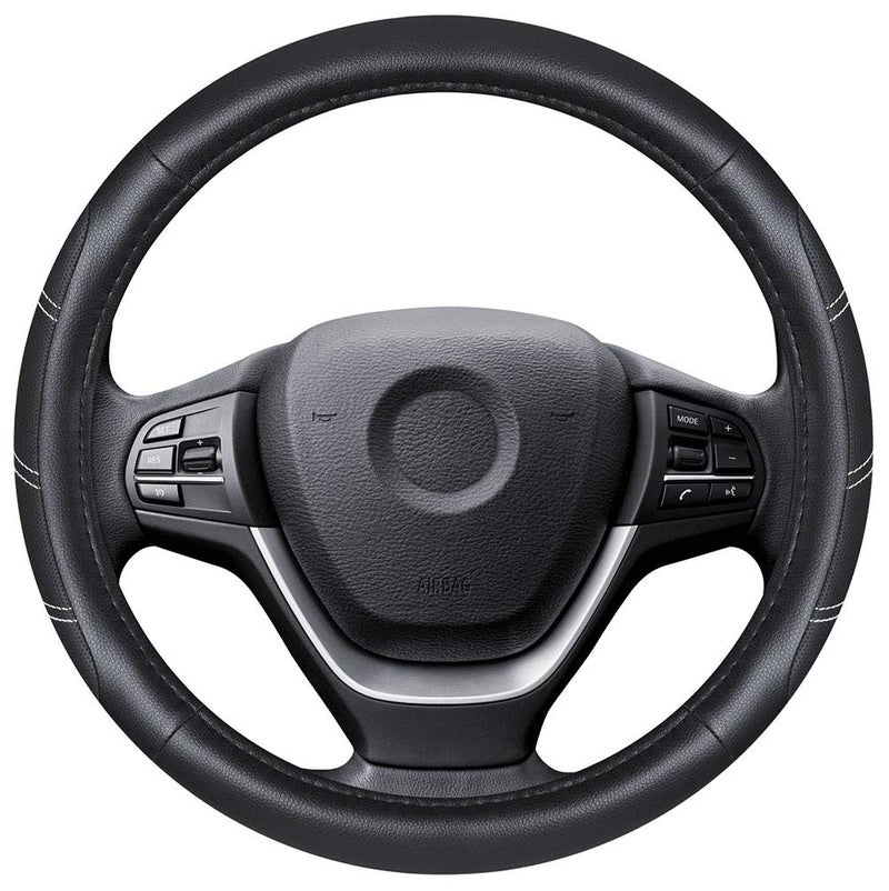 Elantrip Sport Leather Steering Wheel Cover 14 1/2 inch to 15 inch Universal, Padded Soft Grip Breathable for Car Truck SUV Jeep, Anti Slip Odorless Black - Image 2